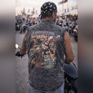 Lone Star Rally Texas Biker Vest Sleeveless Denim Shirt XL Acid Wash